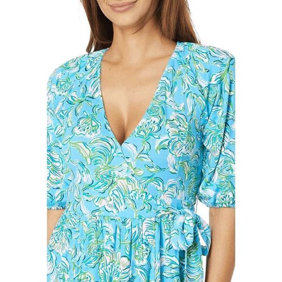 💙 LILLY PULITZER Brantley V-Neck Midi Wrap Dress SIZE M NEW WITH TAGS - Picture 12 of 15